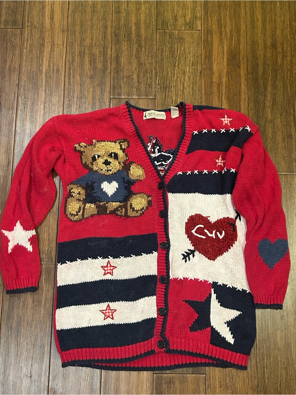 Vintage Marsh Landing Oversized Cardigan Sweater Bear size Small